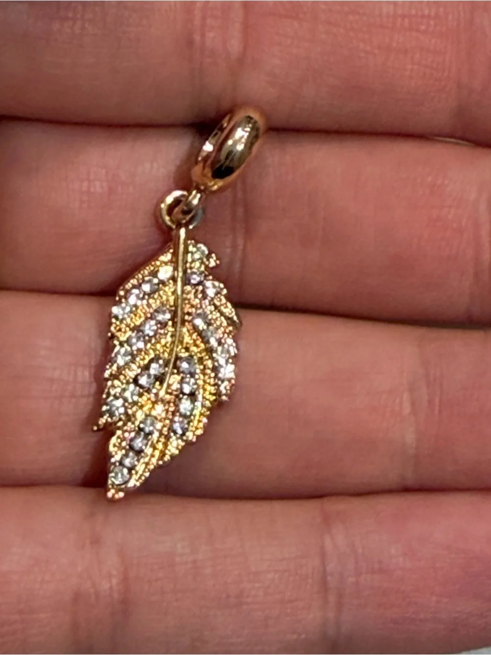 Gold Leaf Crystal Dangle Charm - Women Jewelry